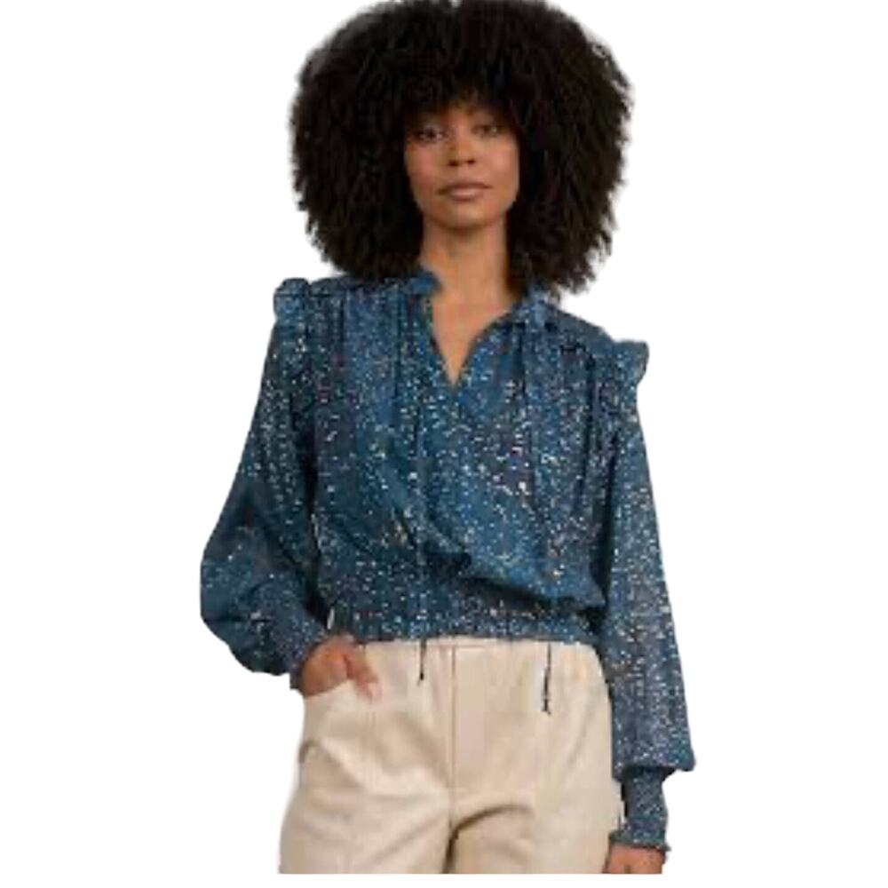 Elan Women’s Sapphire Paisley Print Long Sleeve Top size Large New